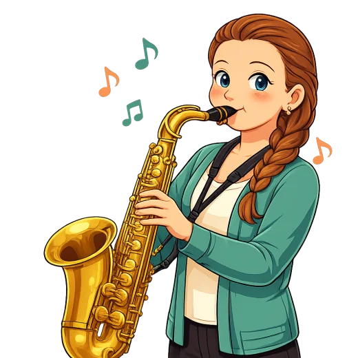 Alexis playing baritone saxophone