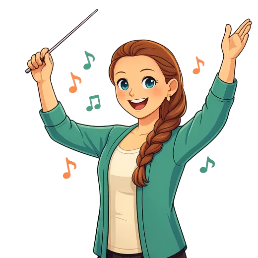 Illustration of Alexis conducting with a baton