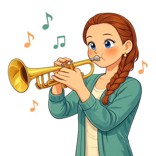Alexis playing the trumpet