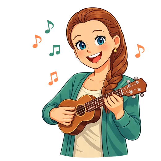 Alexis playing the ukulele