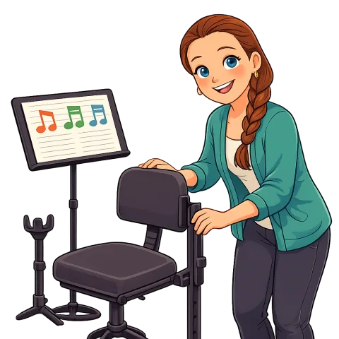 Cartoon Alexis adjusting an accessible music station