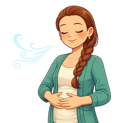 Cartoon Alexis practicing a relaxed breath