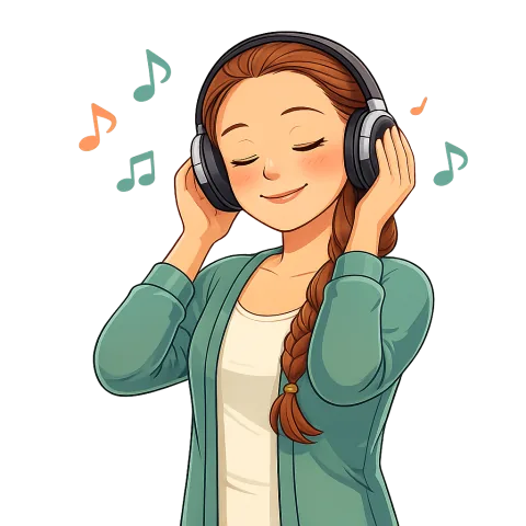 Alexis listening calmly with headphones