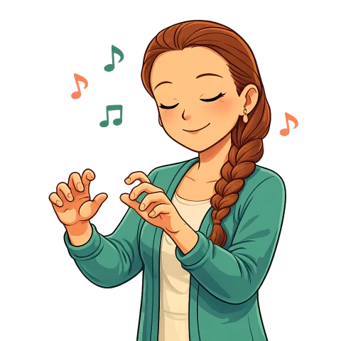 Cartoon Alexis practicing music mentally
