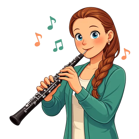 Cartoon Alexis playing the oboe