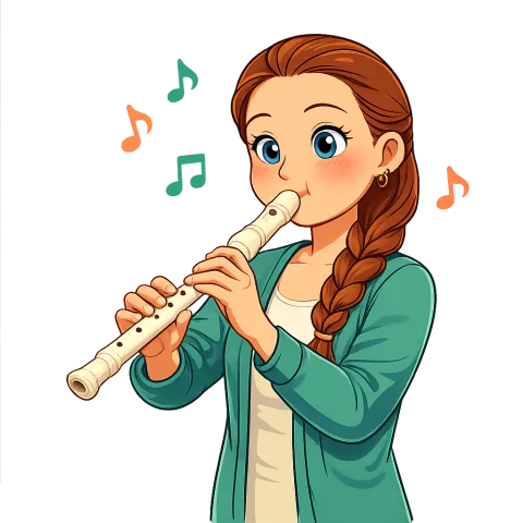 Cartoon Alexis playing a recorder