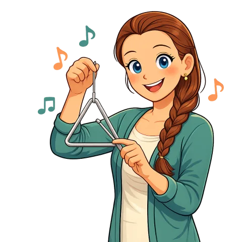 Cartoon Alexis playing a triangle
